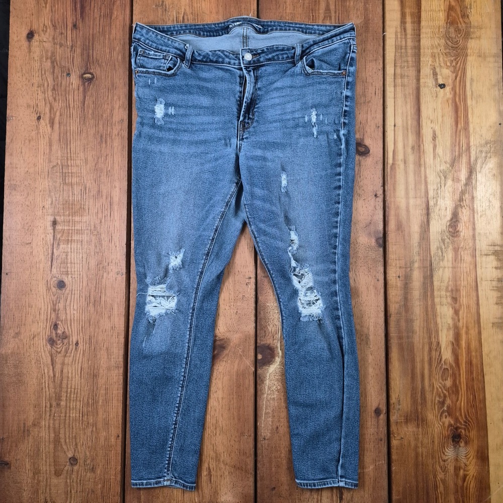 Old Navy Rockstar Super Skinny Distressed Jeans Blue Womens 18 Mid Rise Ripped
